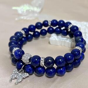 🆕New Lapis Lazuli Beaded Bracelet with Butterfly Charm